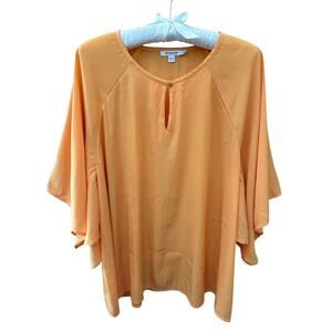 CHICO’S | Orange Flutter Sleeve Blouse Keyhole Neck Flowy Top | Size 3 XL